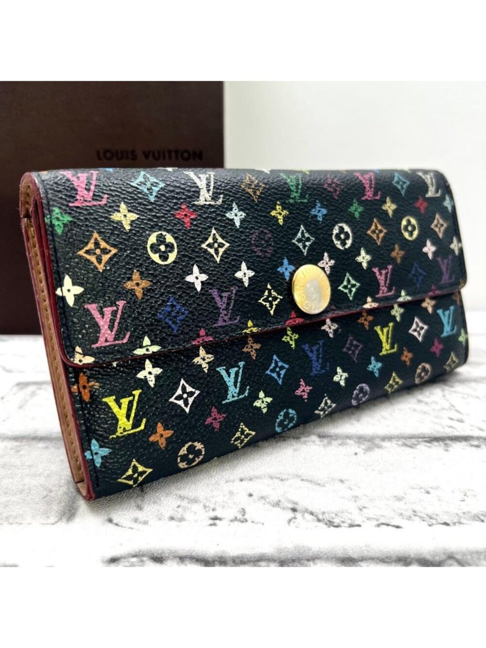 Louis Vuitton Multicolor Portefeuille Sarah Black Beige Wallet